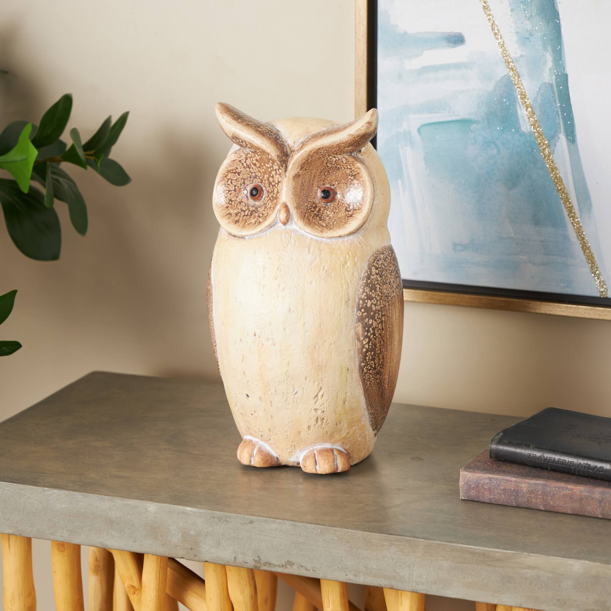14.75" Cream & Brown MGO Owl Garden Sculpture